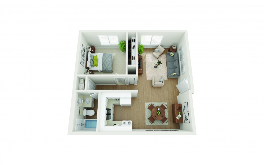 One Bedroom - 1 bedroom floorplan layout with 1 bath and 640 square feet.