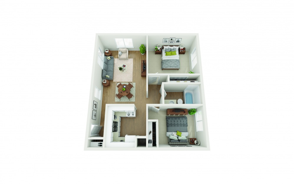 Two Bedroom A - 2 bedroom floorplan layout with 1 bath and 840 square feet.