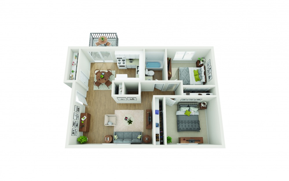 Two Bedroom B - 2 bedroom floorplan layout with 1 bath and 840 square feet.