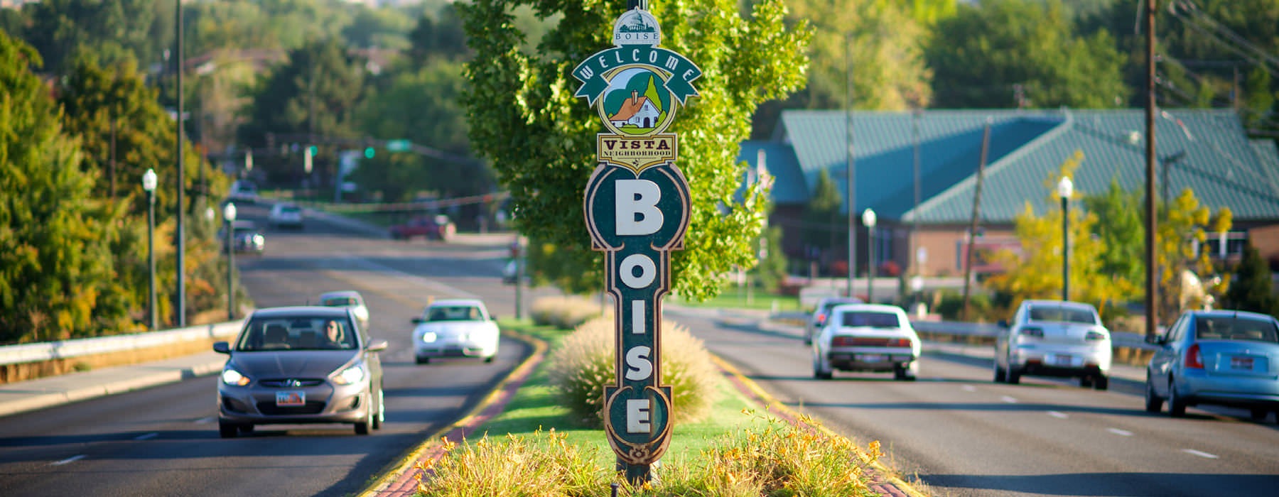 Boise bench location road sign entrance to Vista neighborhood
